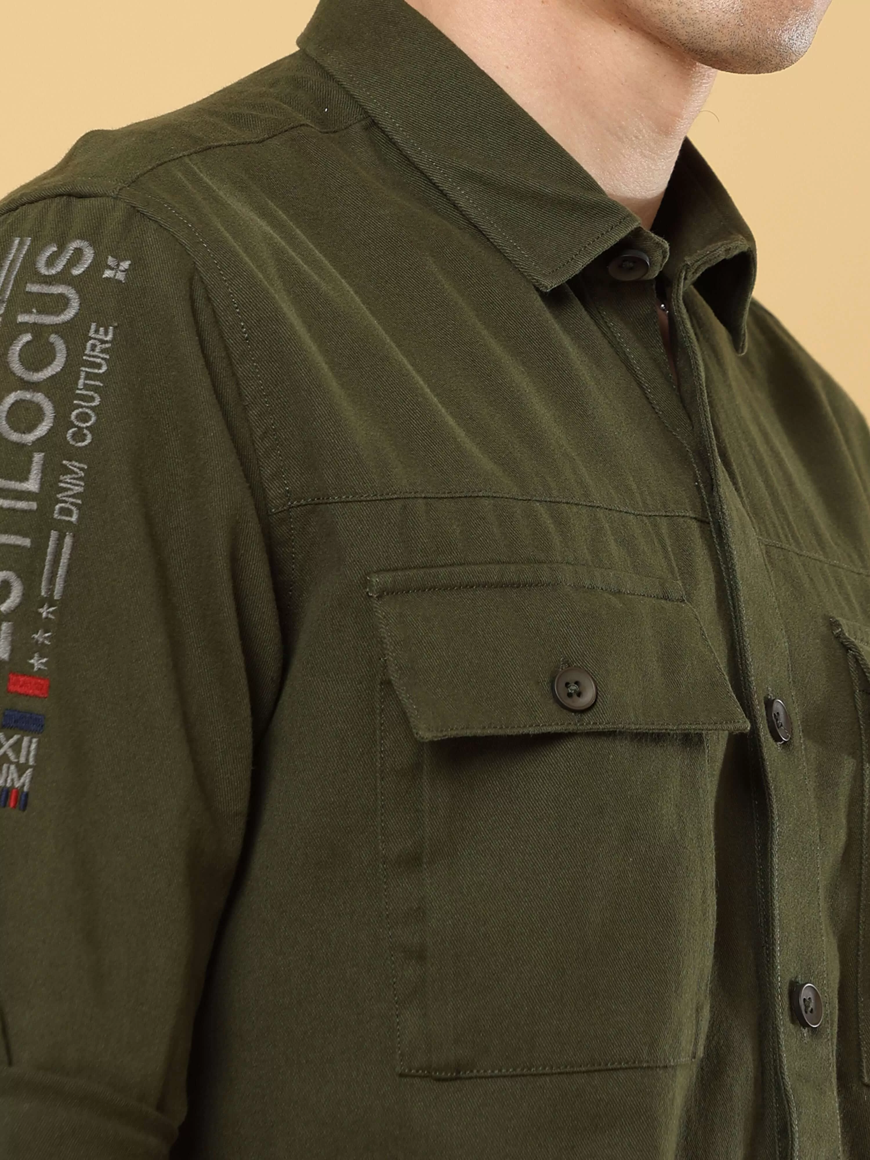 Dark Green Cargo Double Pocket Full Sleeve Shirt