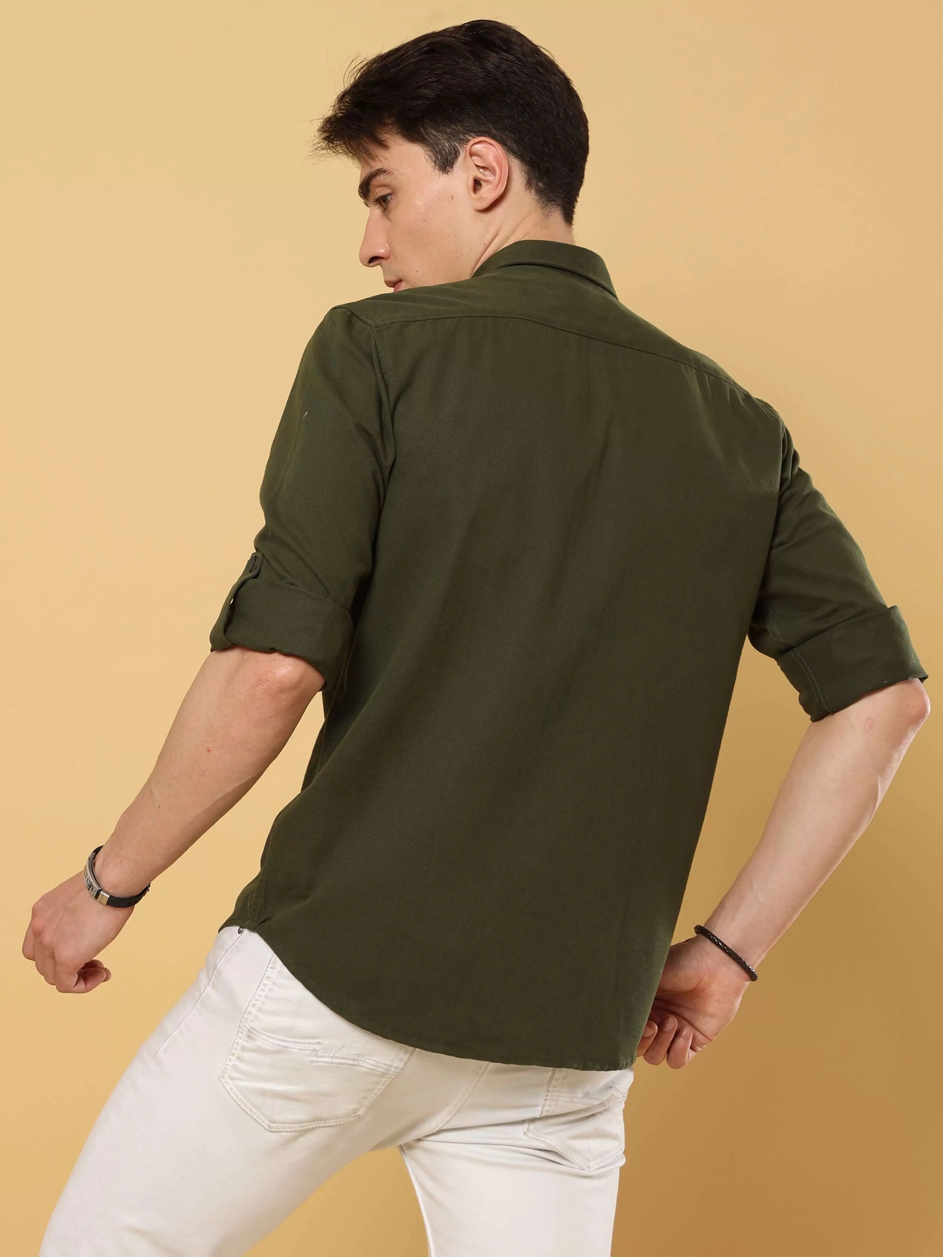 Dark Green Cargo Double Pocket Full Sleeve Shirt