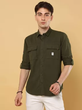 Dark Green Cargo Double Pocket Full Sleeve Shirt