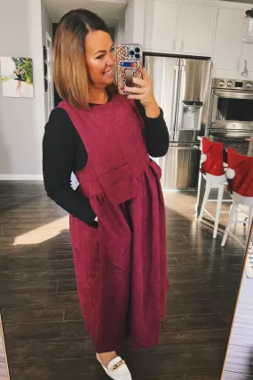 Darlene Corduroy Midi Dress Dark Burgundy