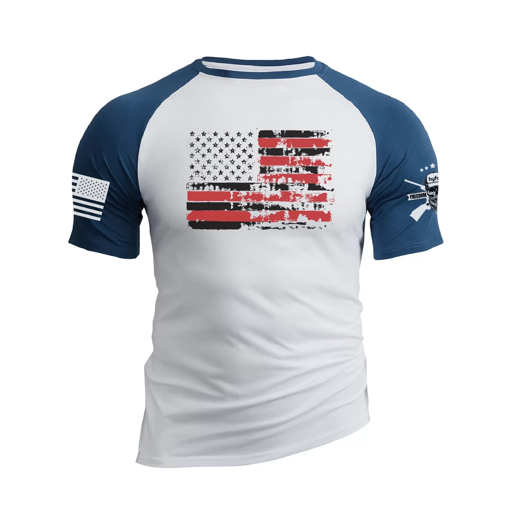 DISTRESSED USA FLAG 100% COTTON RAGLAN GRAPHIC TEE