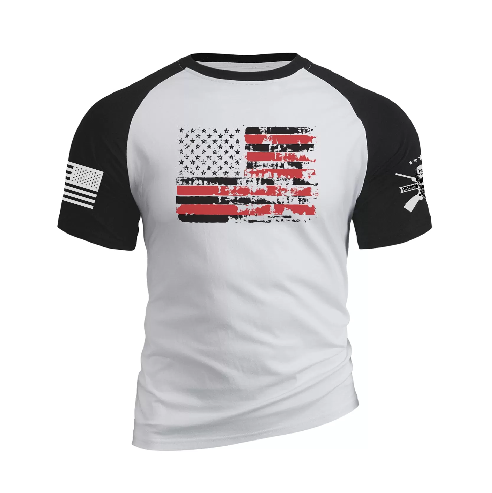 DISTRESSED USA FLAG 100% COTTON RAGLAN GRAPHIC TEE