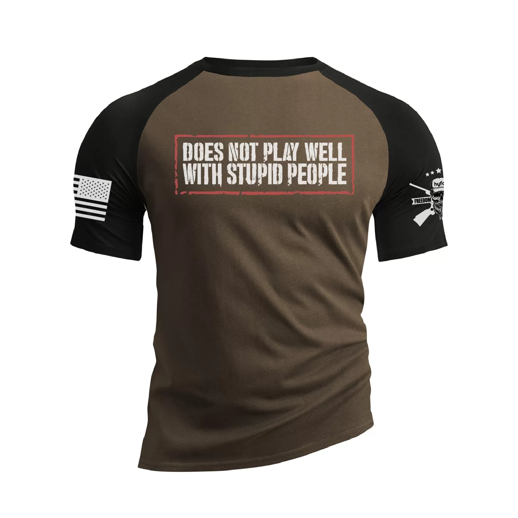 DOES NOT PLAY WELL WITH STUPID PEOPLE  RAGLAN GRAPHIC TEE