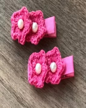 Double Flower Alligator Clips- Fresh Pink