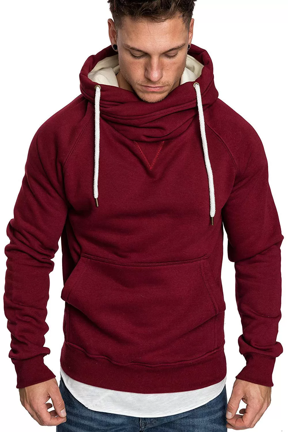 DRAWSTRING SHAWL COLLAR POCKET HOODIE