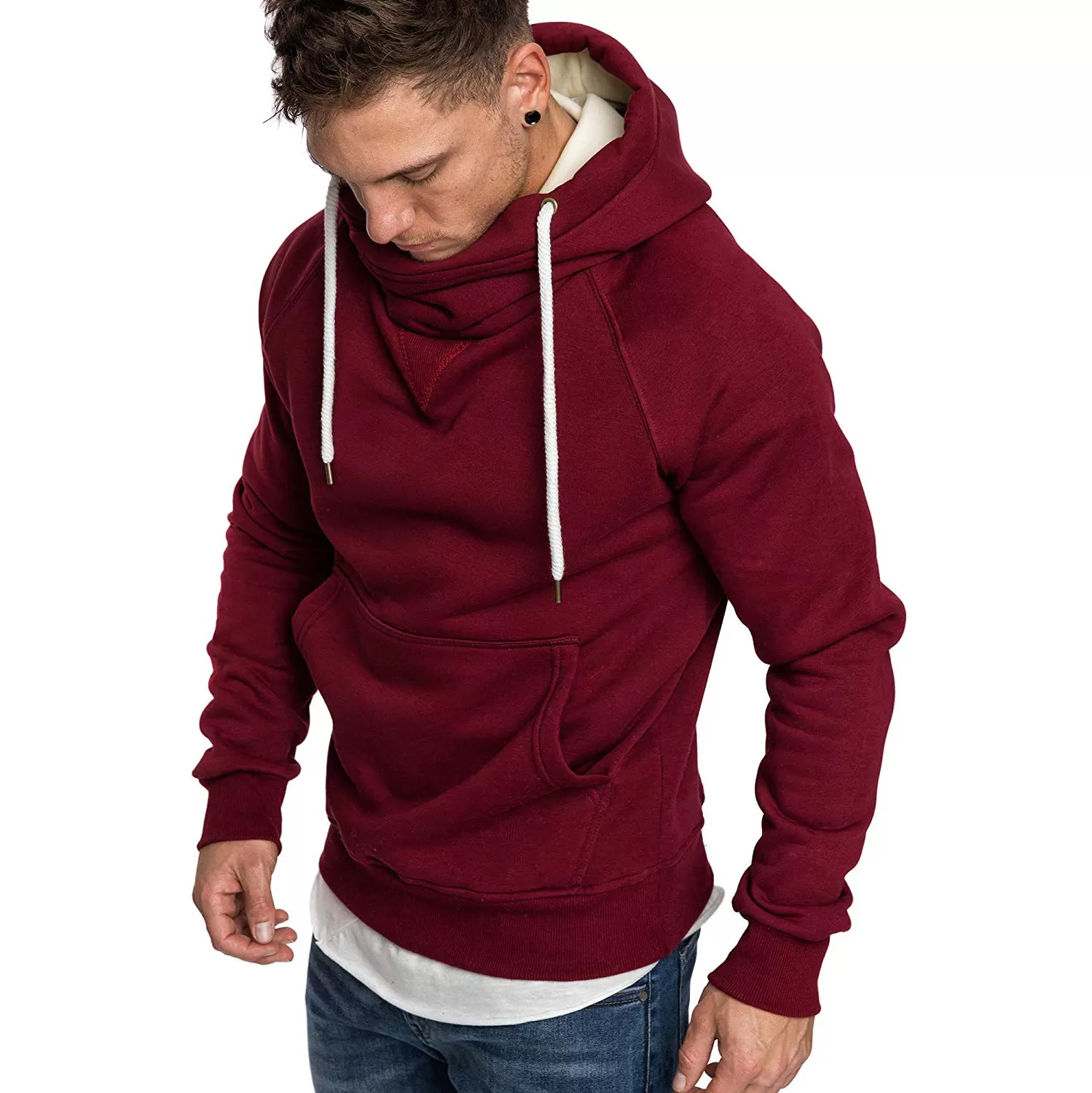 DRAWSTRING SHAWL COLLAR POCKET HOODIE