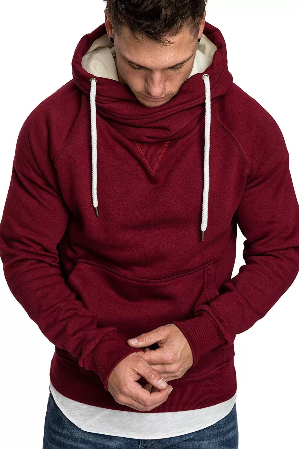 DRAWSTRING SHAWL COLLAR POCKET HOODIE