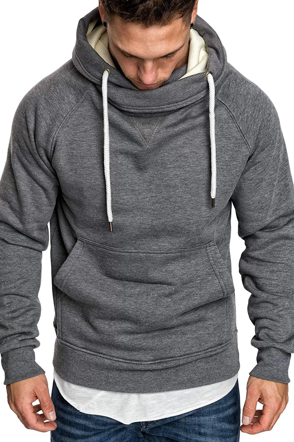 DRAWSTRING SHAWL COLLAR POCKET HOODIE