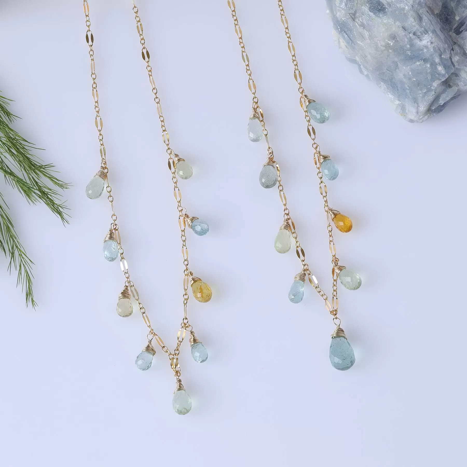 Drip Drop - Faceted Aquamarine and Beryl Gold Necklace