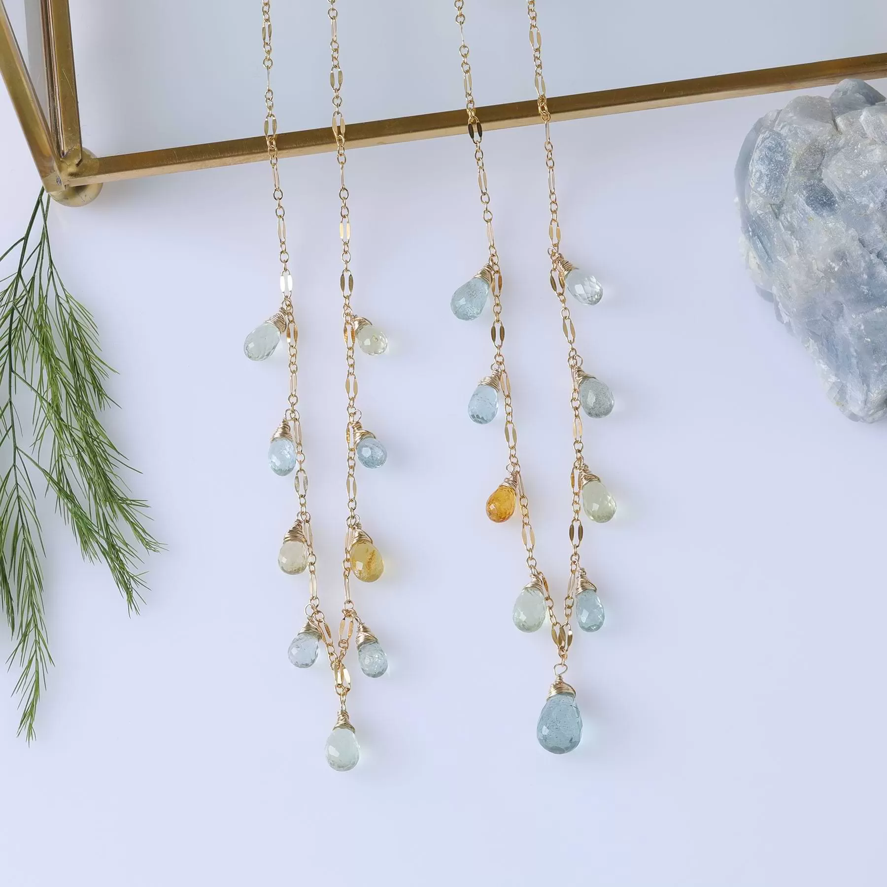 Drip Drop - Faceted Aquamarine and Beryl Gold Necklace