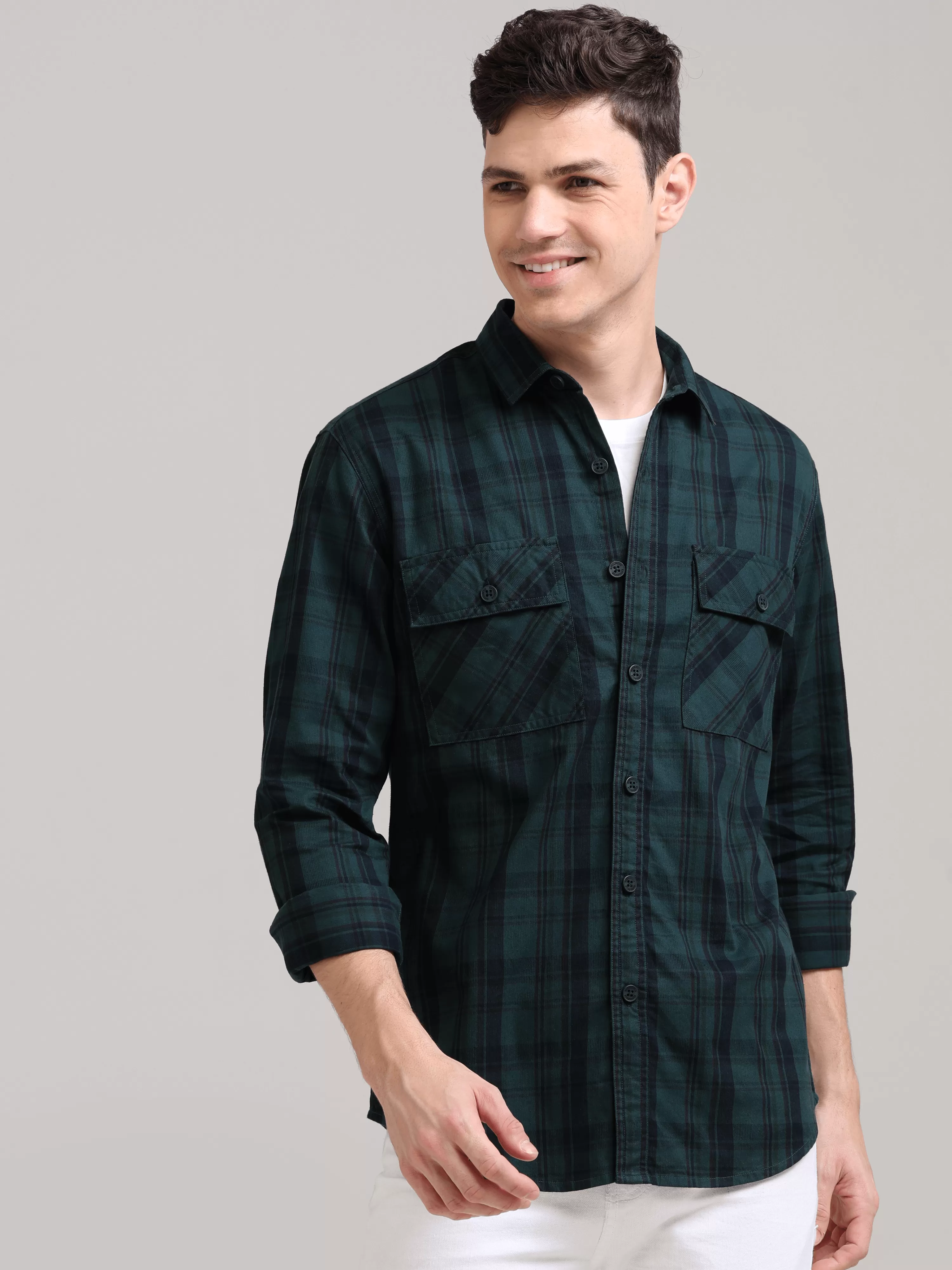 Dusky Green Semi Corduroy Shirt