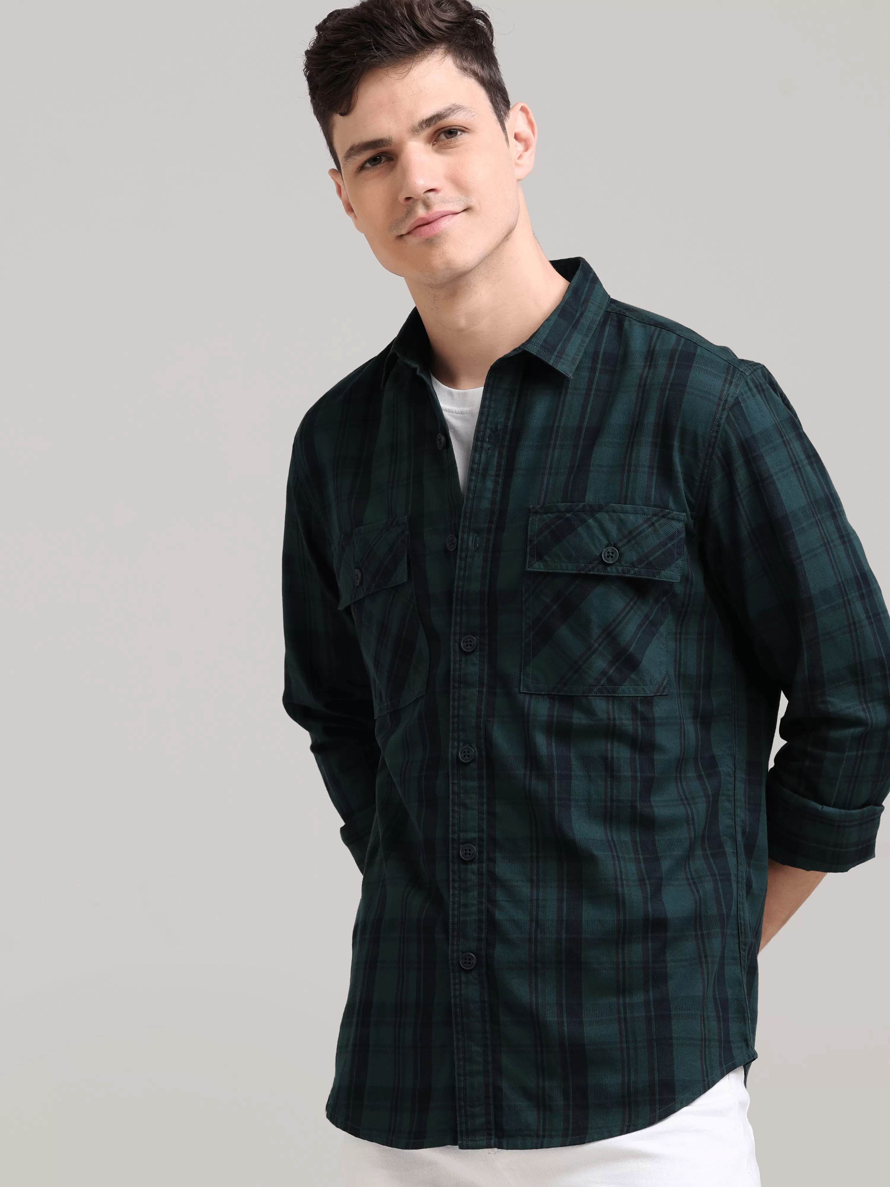 Dusky Green Semi Corduroy Shirt