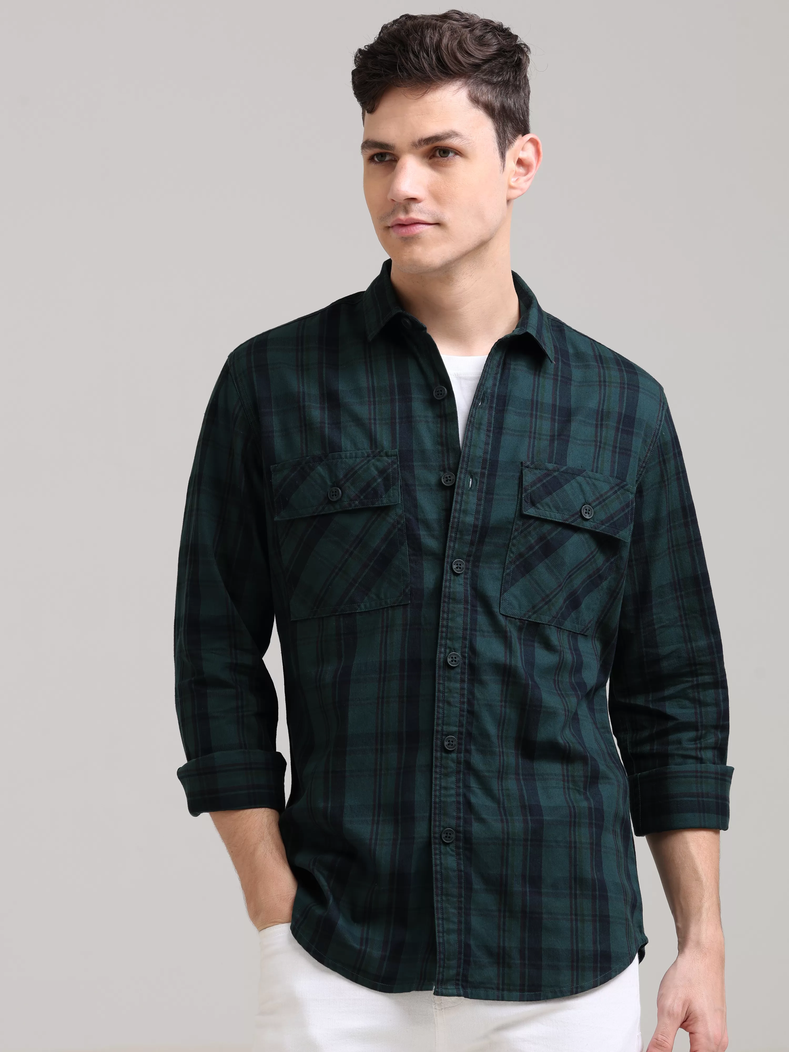 Dusky Green Semi Corduroy Shirt