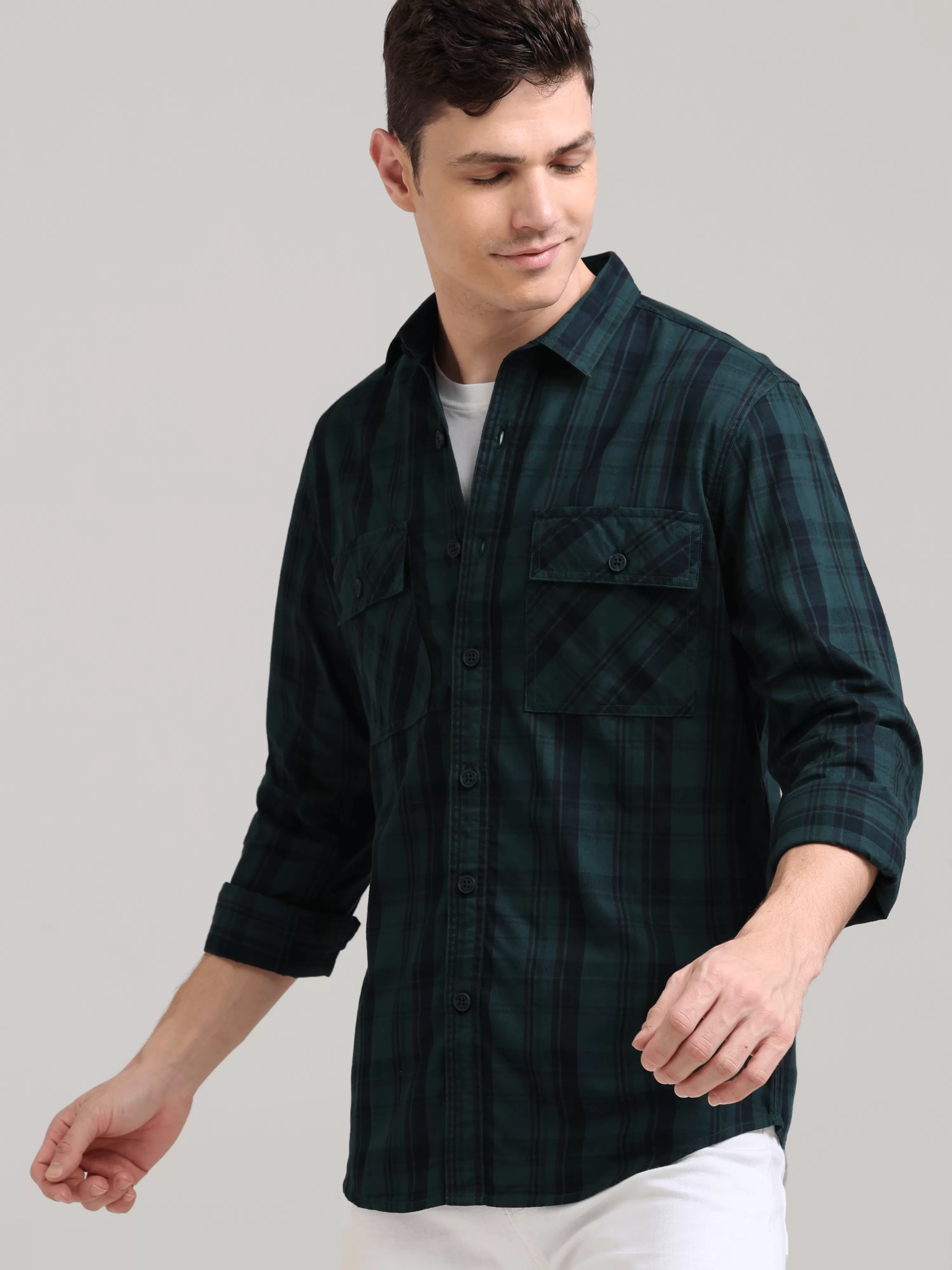 Dusky Green Semi Corduroy Shirt