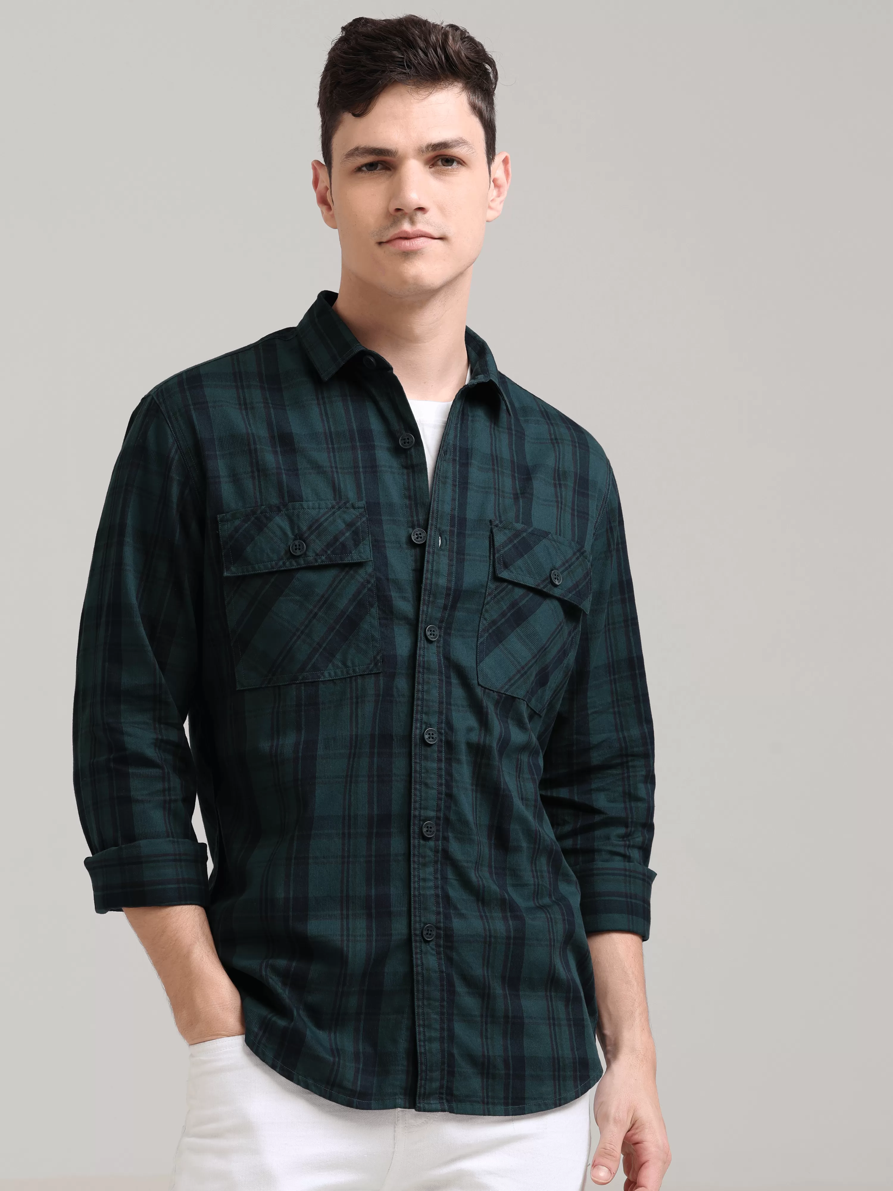 Dusky Green Semi Corduroy Shirt