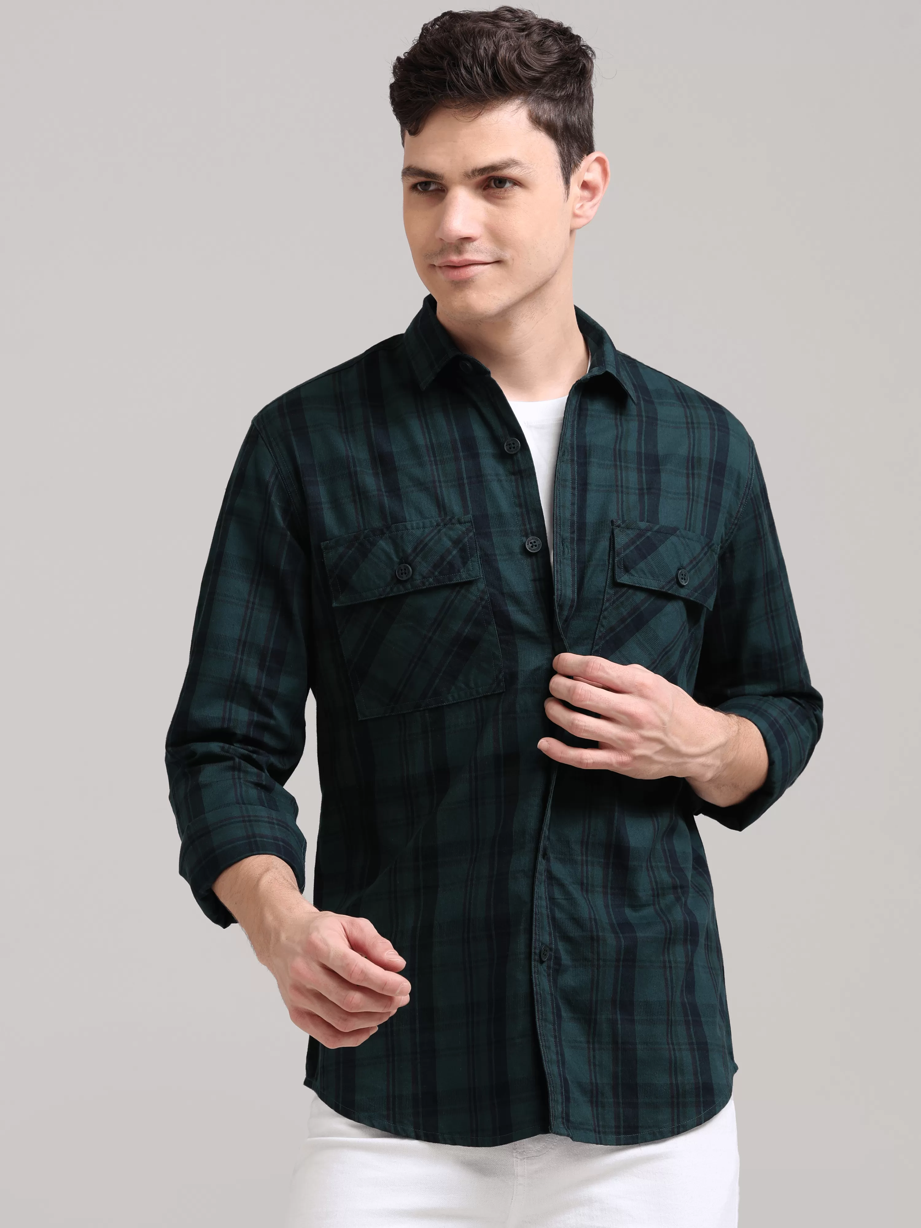 Dusky Green Semi Corduroy Shirt