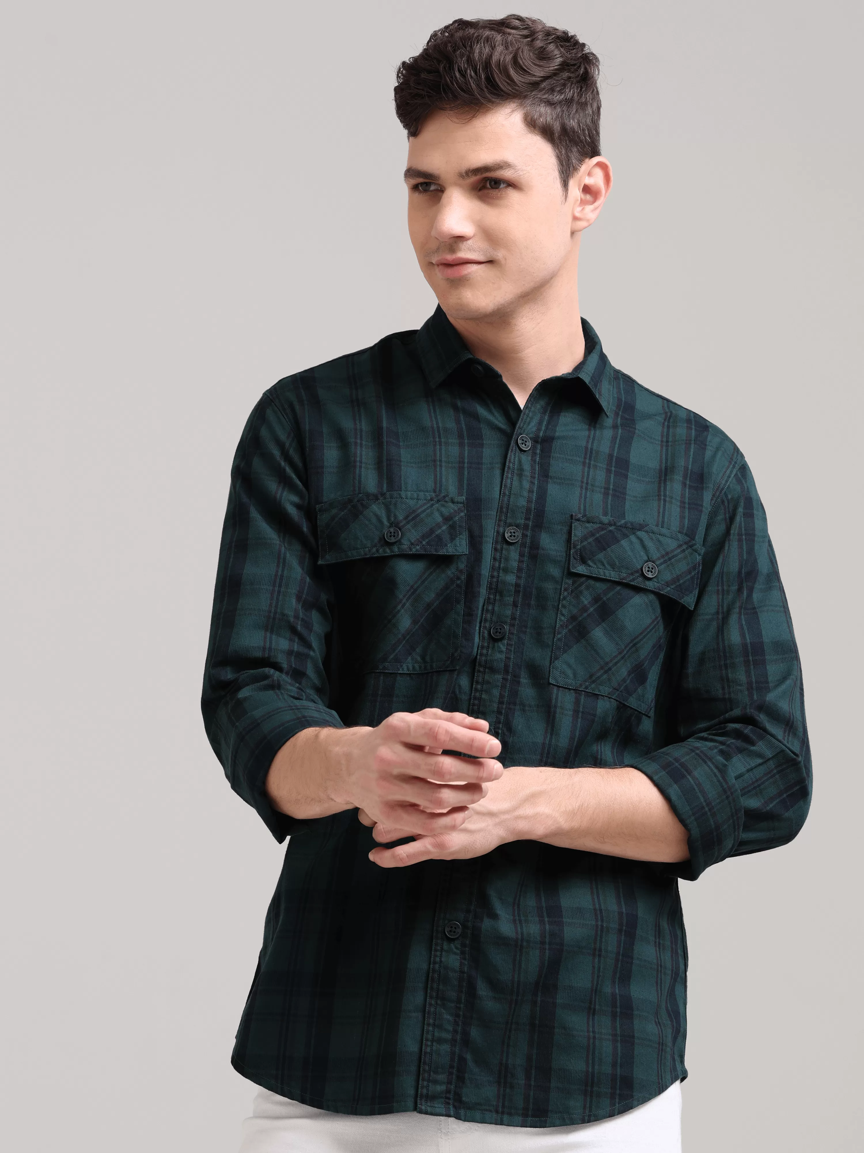 Dusky Green Semi Corduroy Shirt