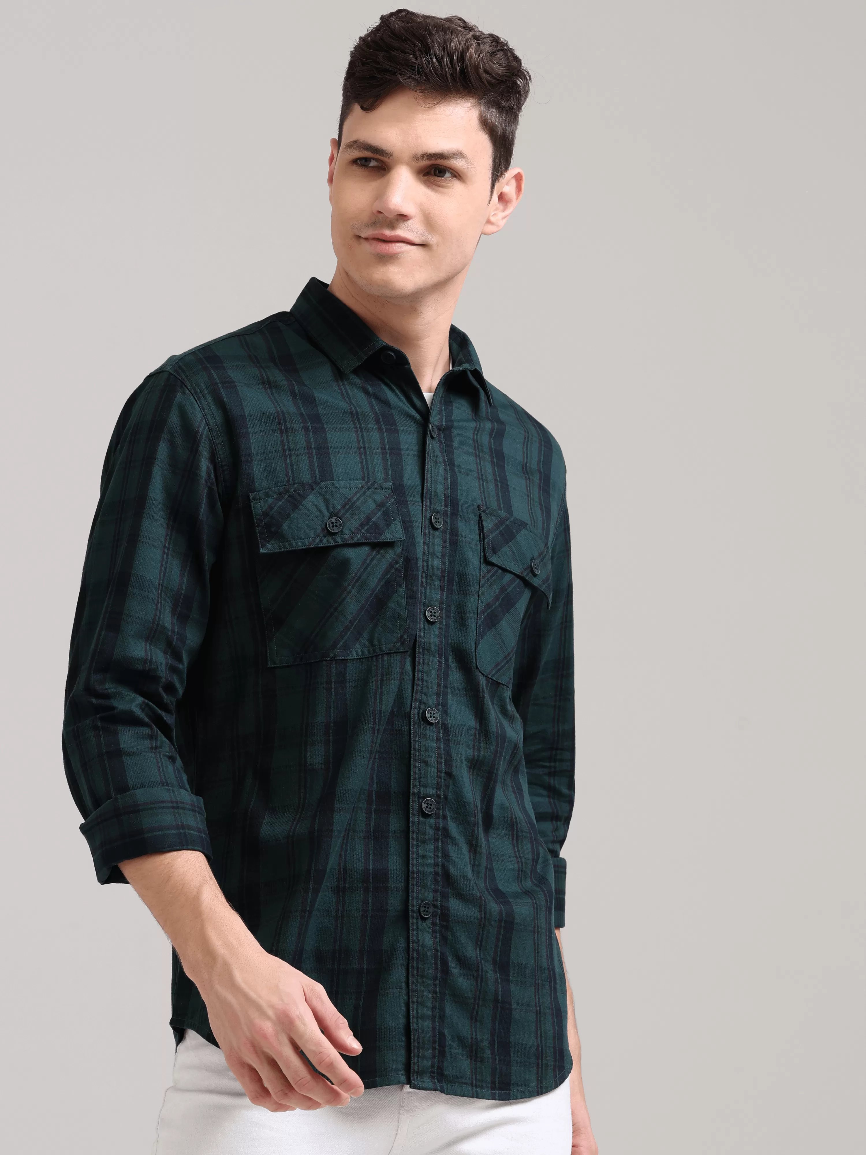 Dusky Green Semi Corduroy Shirt