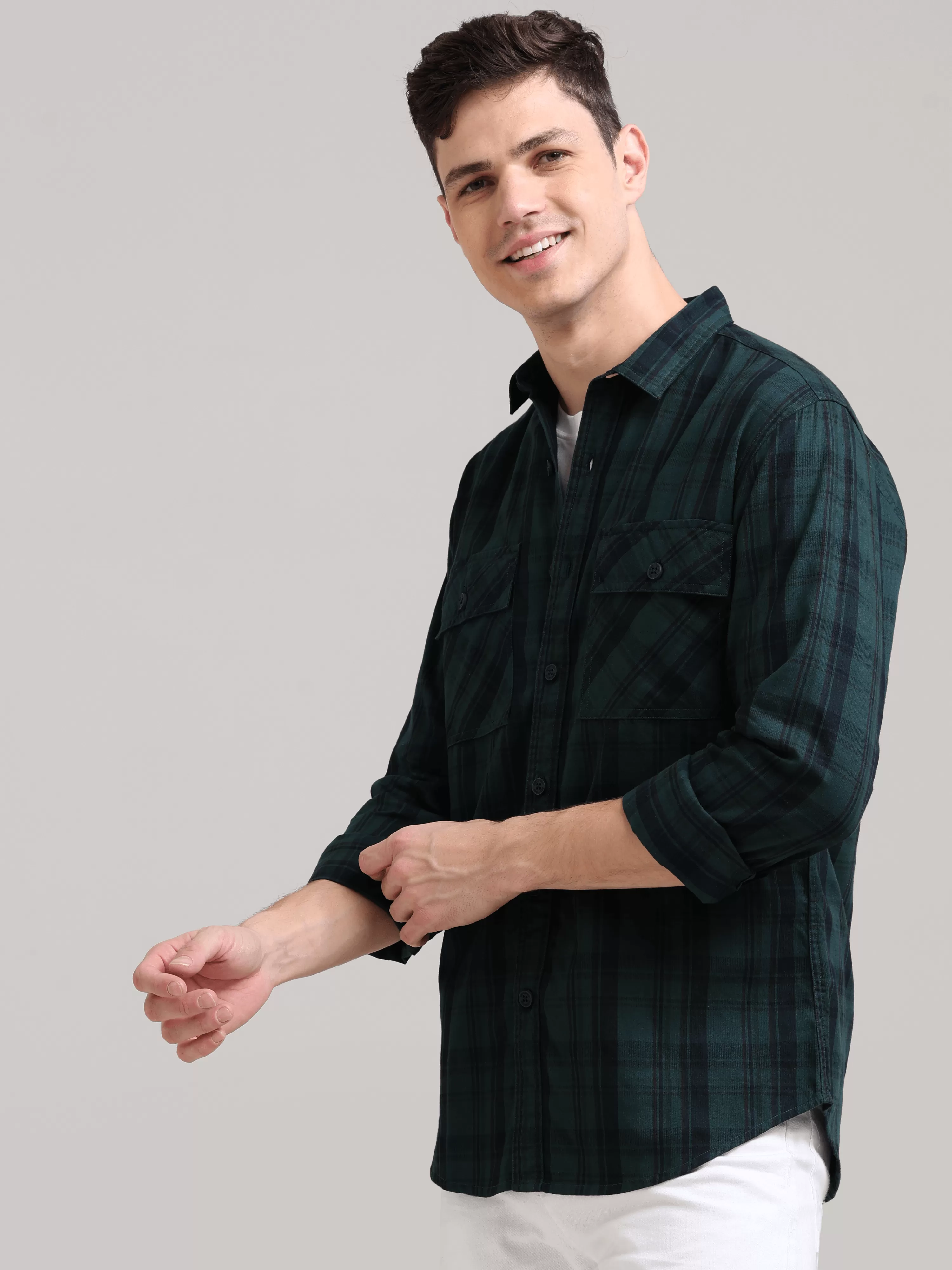 Dusky Green Semi Corduroy Shirt