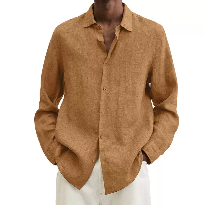 ESSENTIAL RETRO HENLEY LONG SLEEVE COTTON LINEN SHIRT