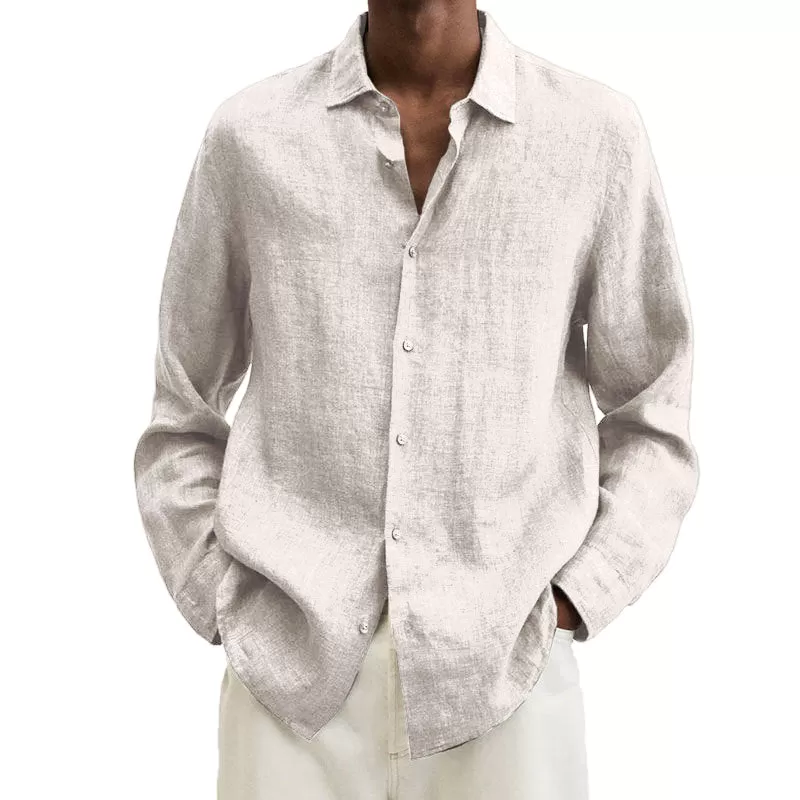 ESSENTIAL RETRO HENLEY LONG SLEEVE COTTON LINEN SHIRT