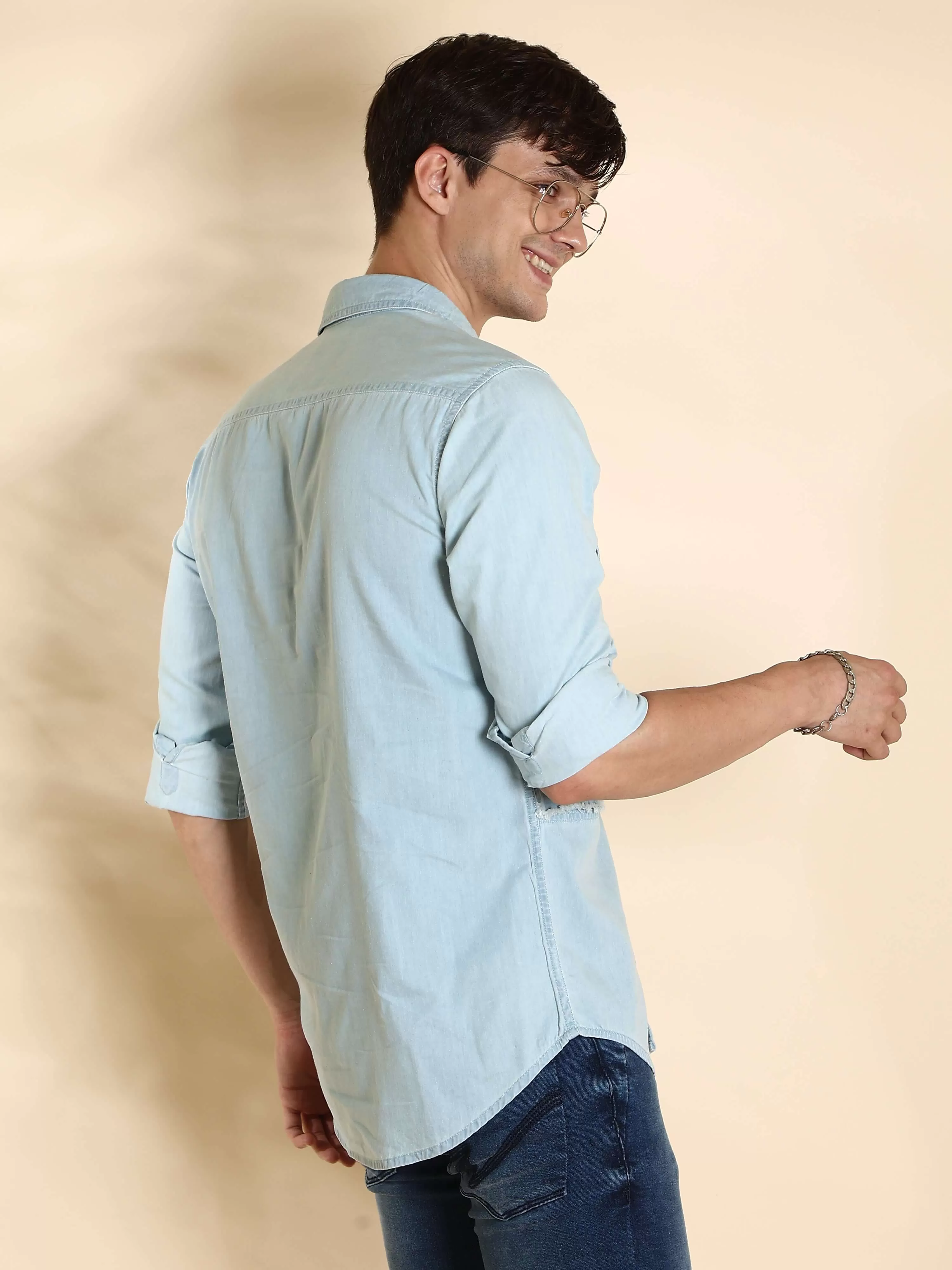 EST-Lt Blue cowboy Denim Double Pocket Shirt