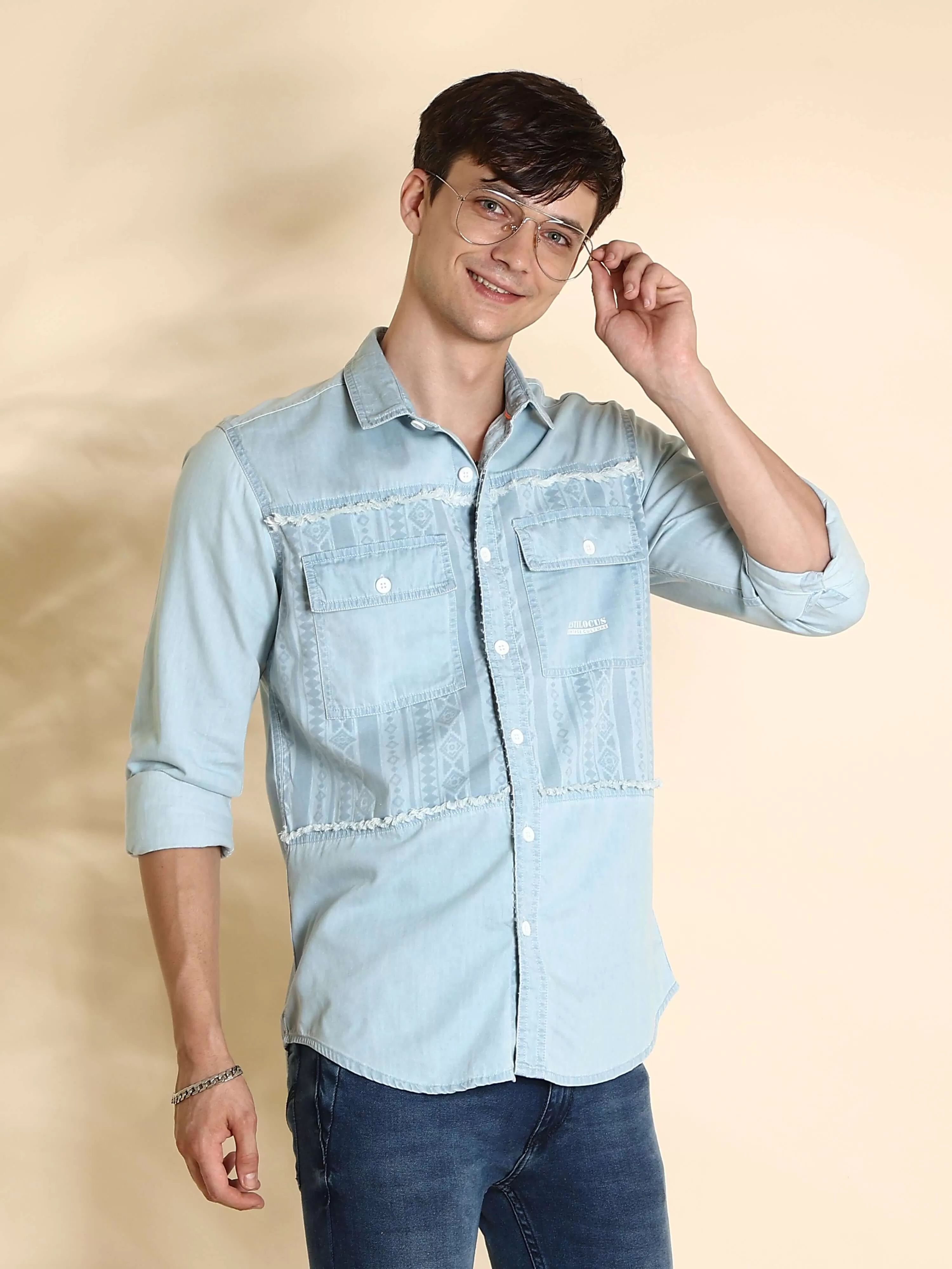 EST-Lt Blue cowboy Denim Double Pocket Shirt