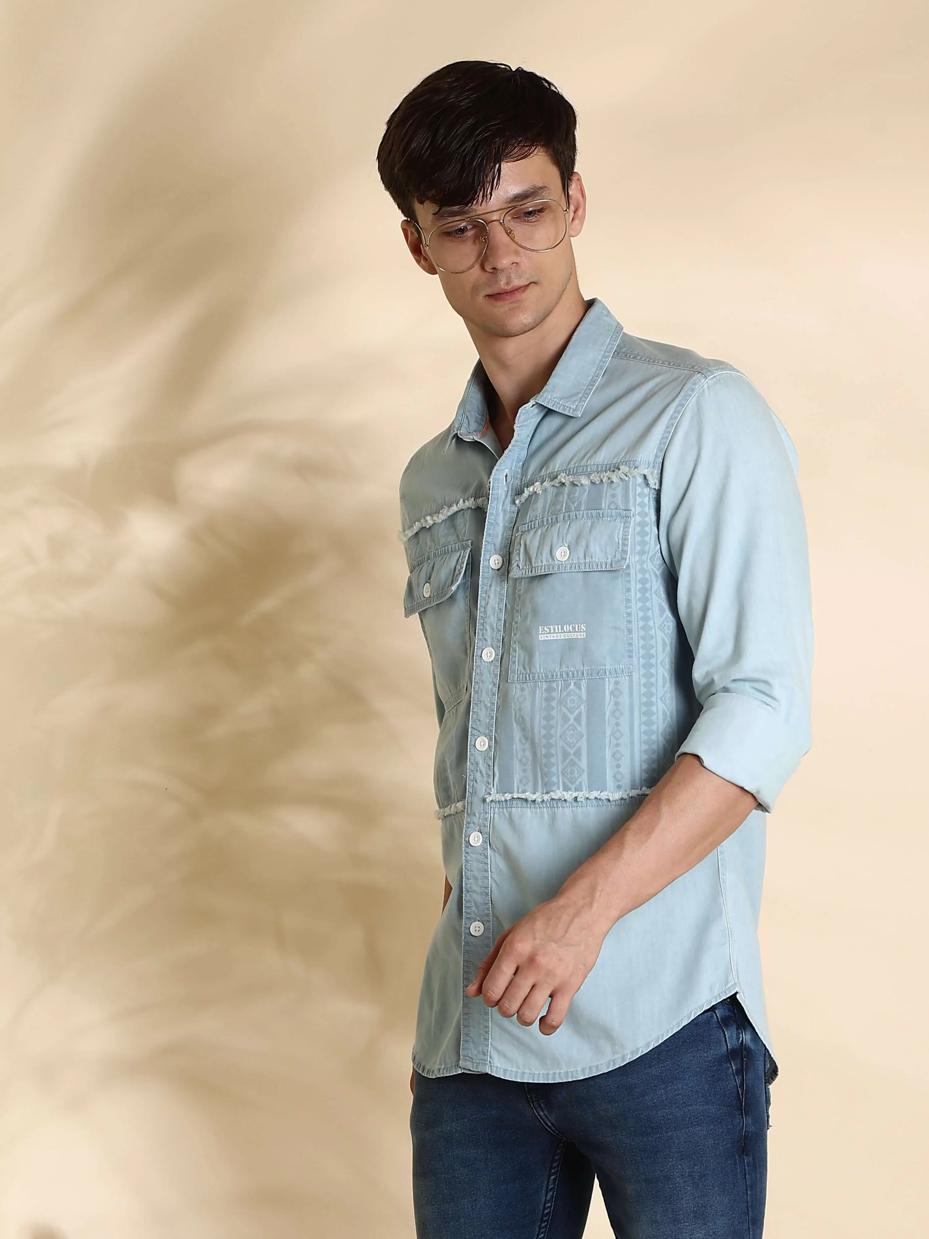 EST-Lt Blue cowboy Denim Double Pocket Shirt