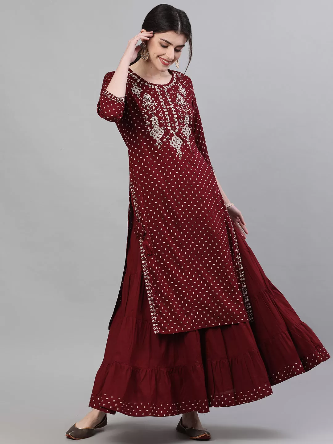 Ethereal Rosewood Kurta & Skirt Set