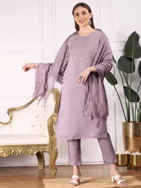 Ethnic Motifs Embroidered Straight Thread Work Kurta with Trousers & Dupatta