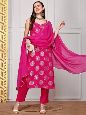 Ethnic Motifs Printed Shoulder Straps Straight Kurta With Trousers & Dupatta