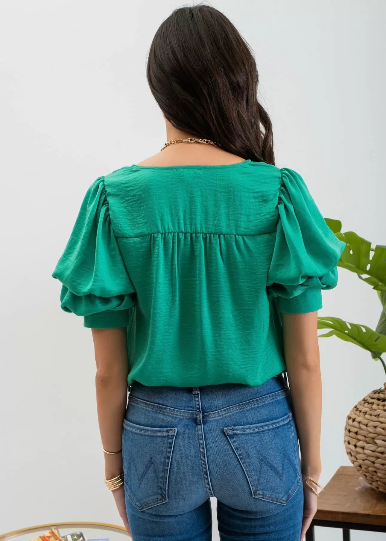 FINAL SALE - Kelly Green Layered Puff Sleeve Top