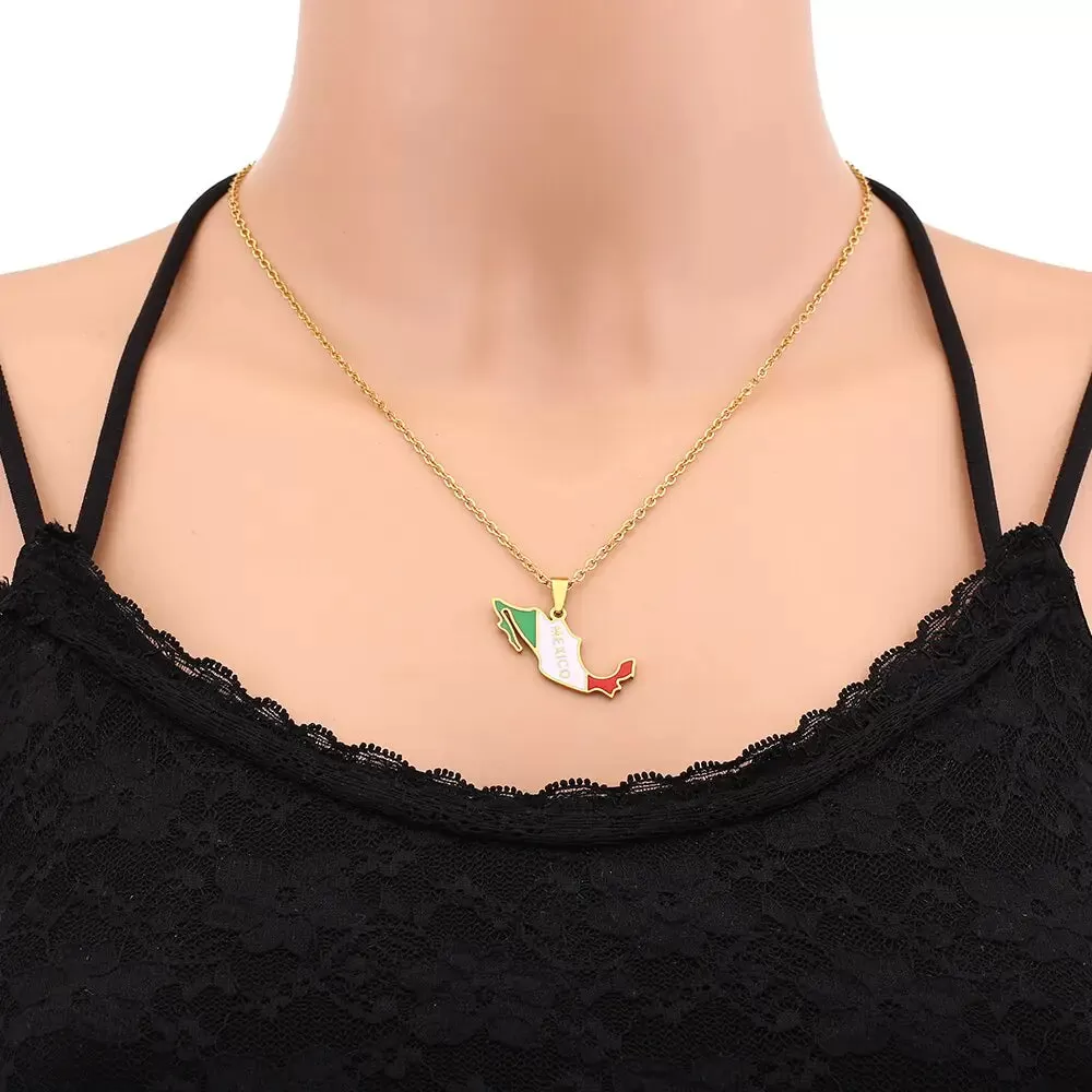 Flag Mexico Necklace Gold Color