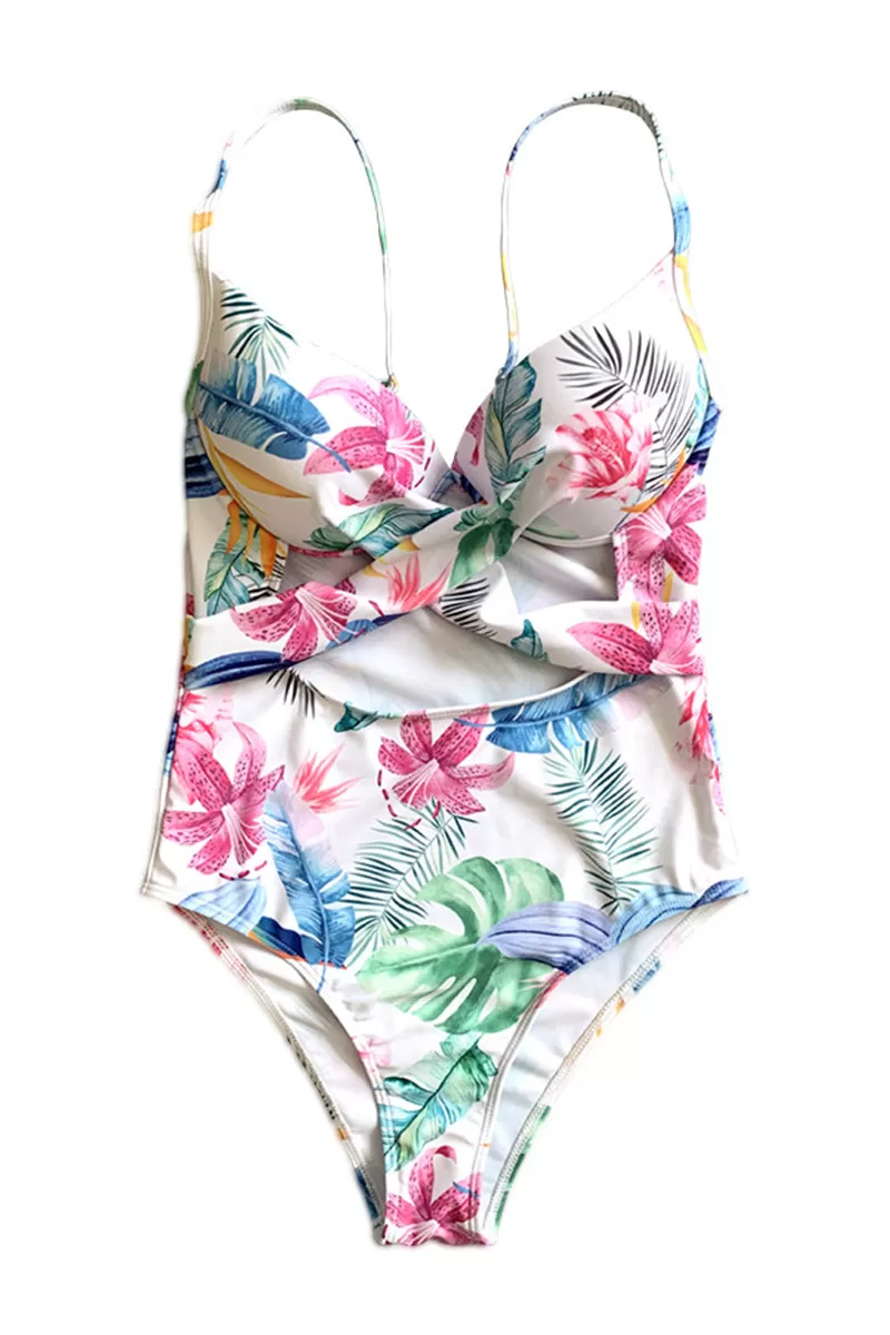 Floral Cut Out Underwire One Piece Swimsuit