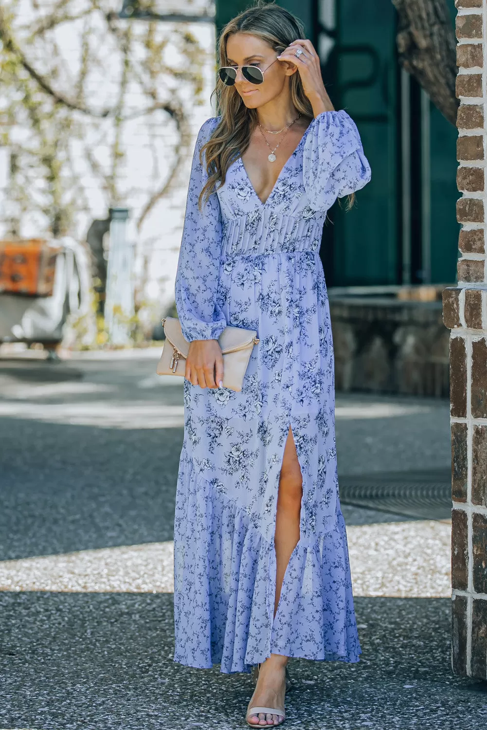 Floral Open Back Split Maxi Dress