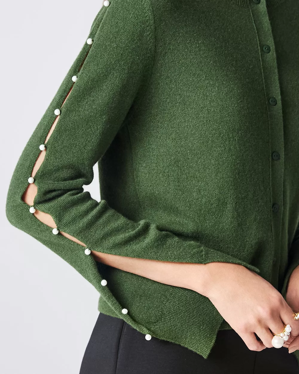 Forest Green Dew Drop Cashmere Cardigan