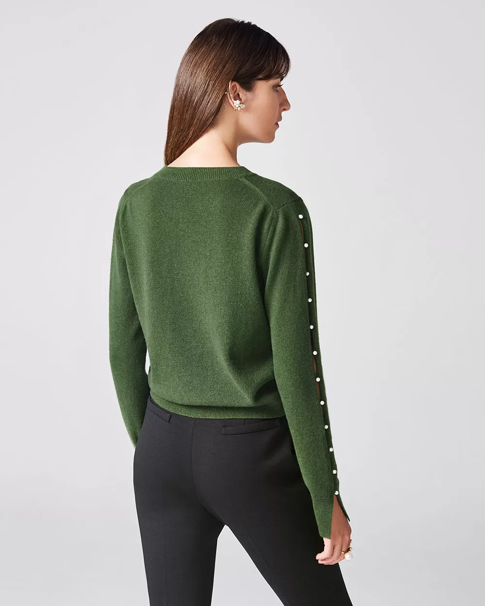 Forest Green Dew Drop Cashmere Cardigan