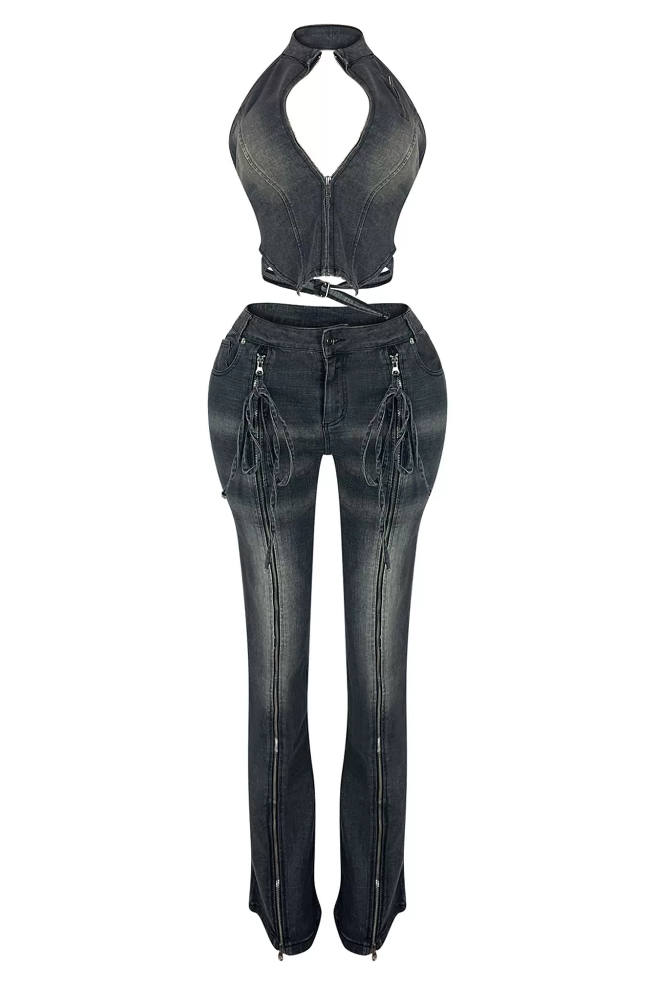 Free Fallin Vintage Denim Halter Top & Pants SET