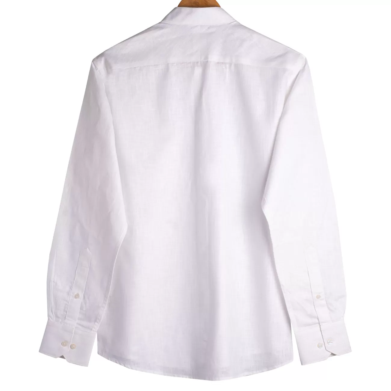 Frost White Cotton Linen Mandarin Collar Shirt