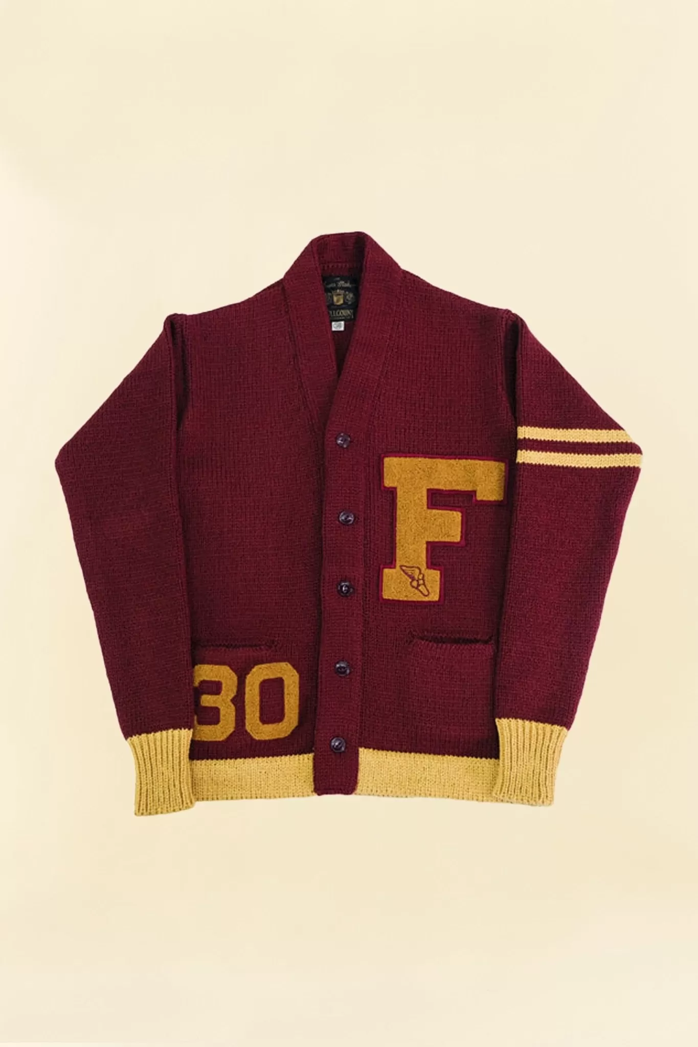 Fullcount Husk Wool Letterman Cardigan - Burgundy