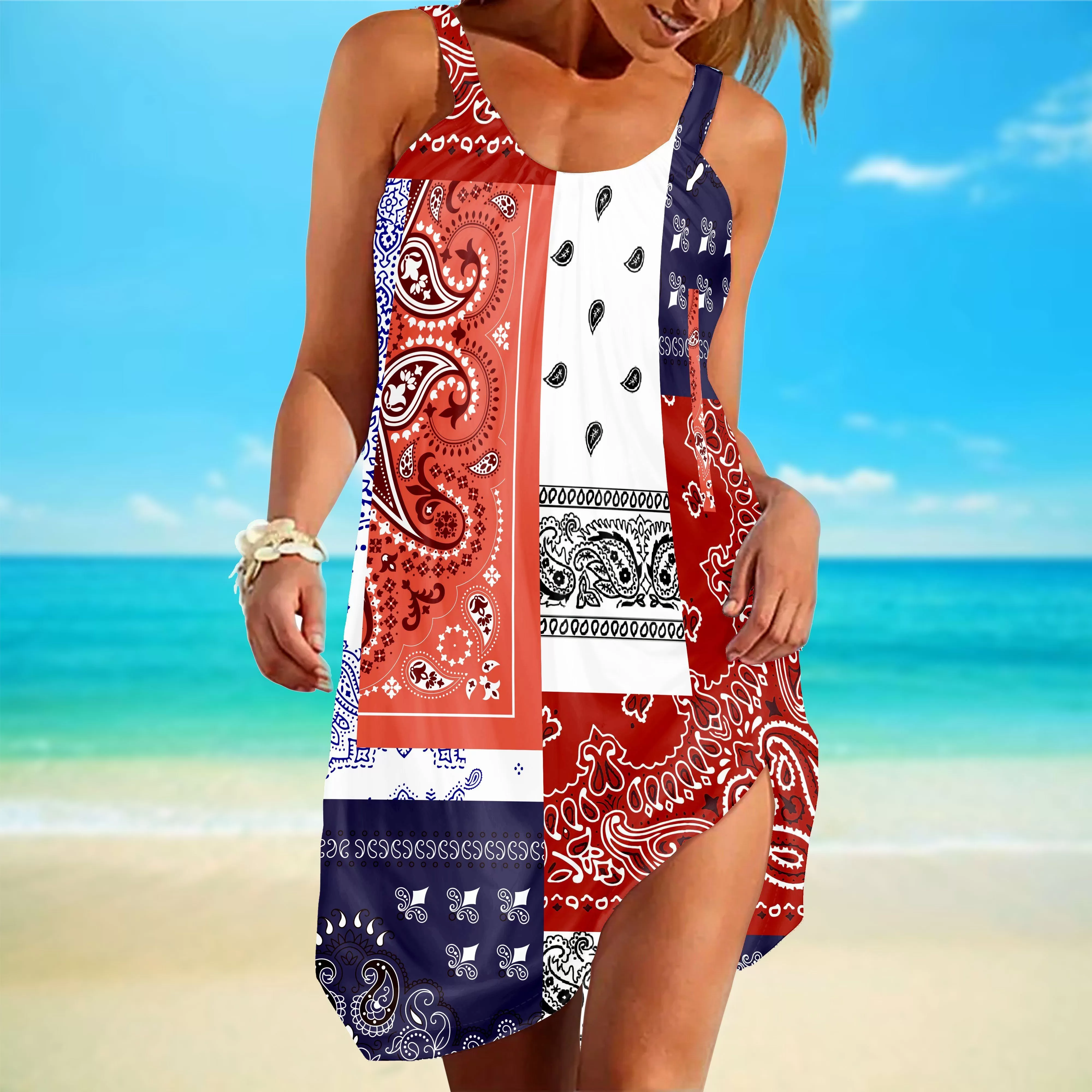 Gearhuman 3D Bandana Linen Sleeveless Dress