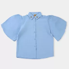 Girls Cotton Casual Crushed Top-Blue