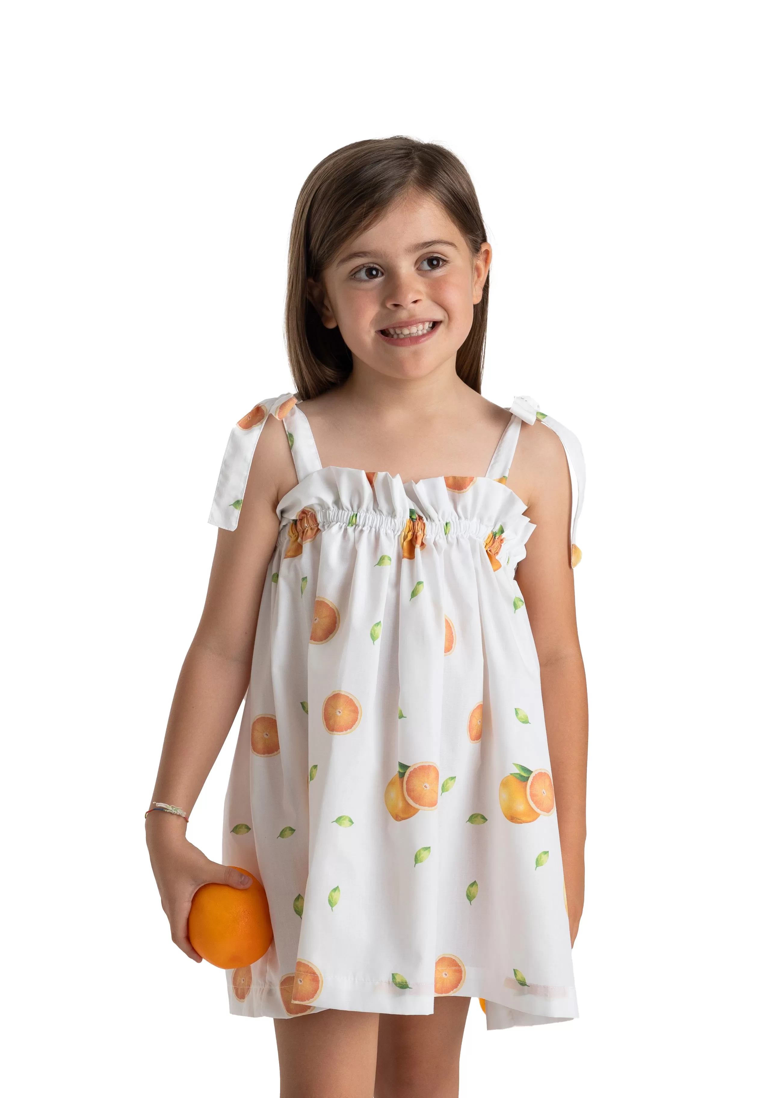 Girls Meia Pata Orange Print Beach Dress