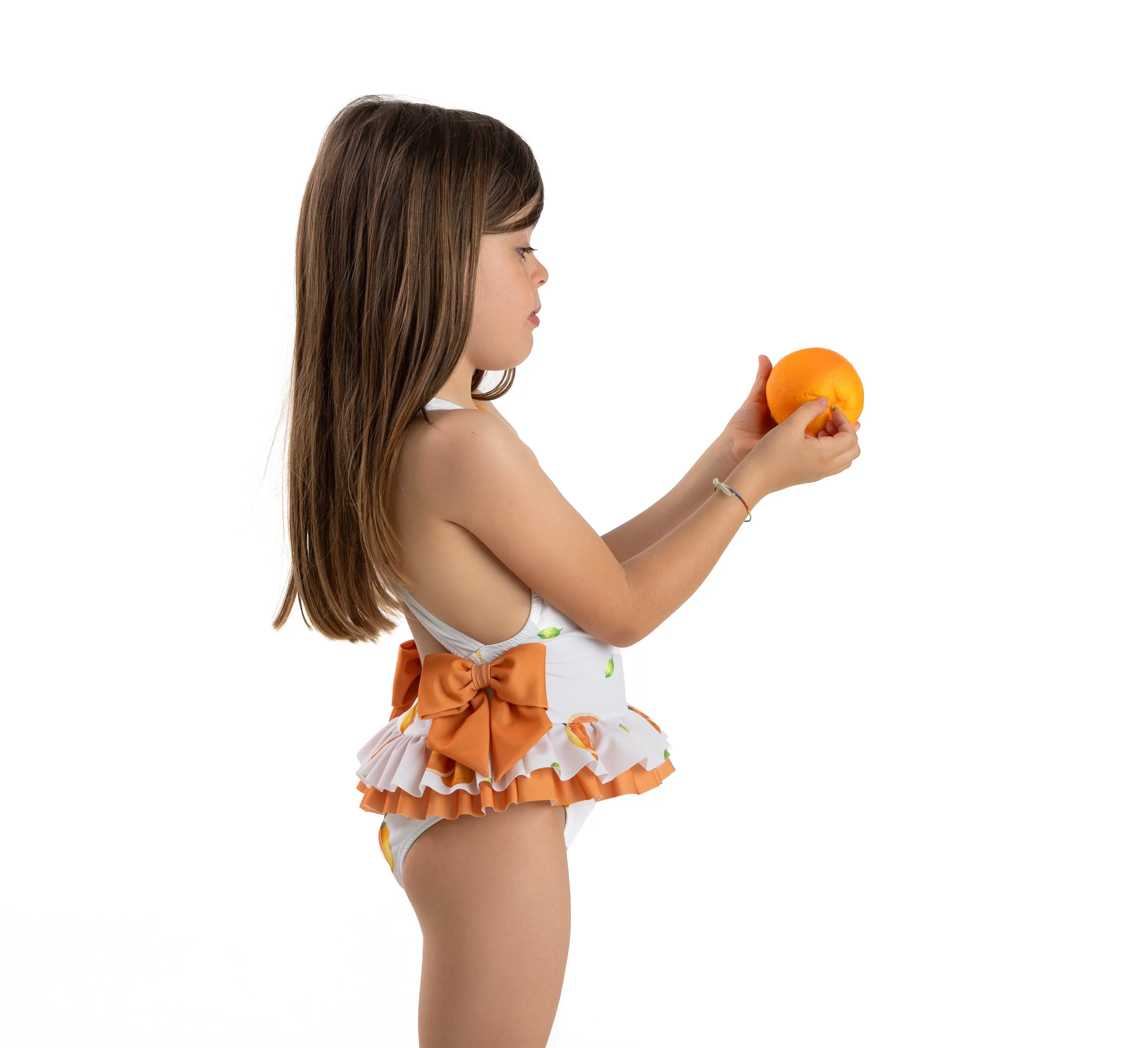 Girls Meia Pata Orange Print Swimsuit