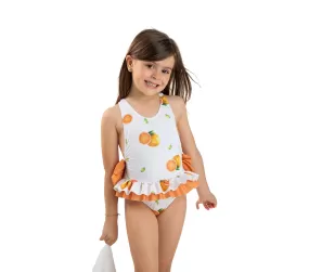 Girls Meia Pata Orange Print Swimsuit