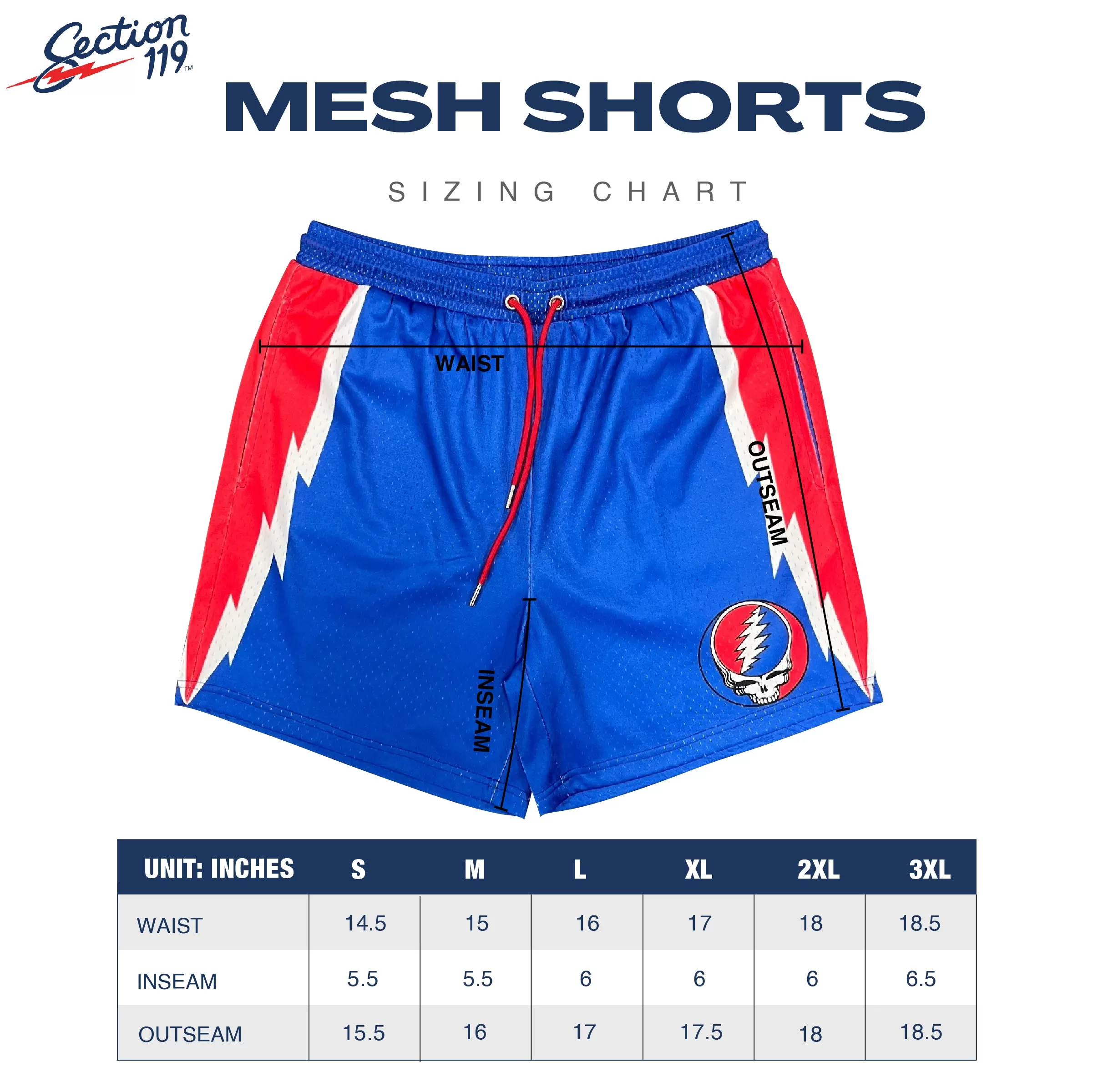 Grateful Dead | Mesh Shorts | Red White & Blue Steal Your Face