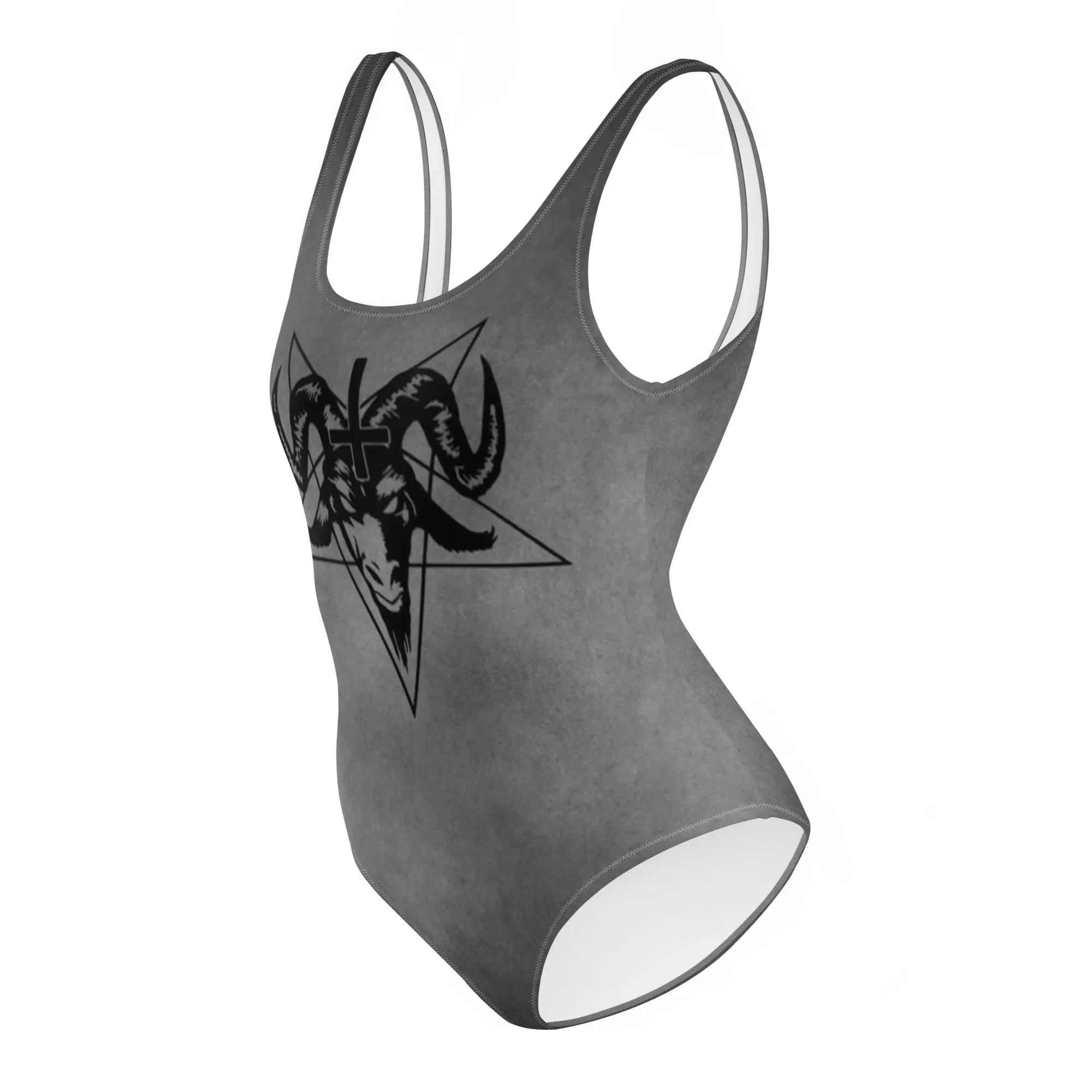 Gray One Piece Swimsuit / Baphomet Clothing / Plus Size Goth Swimsuit / Goth Swimwear For Women