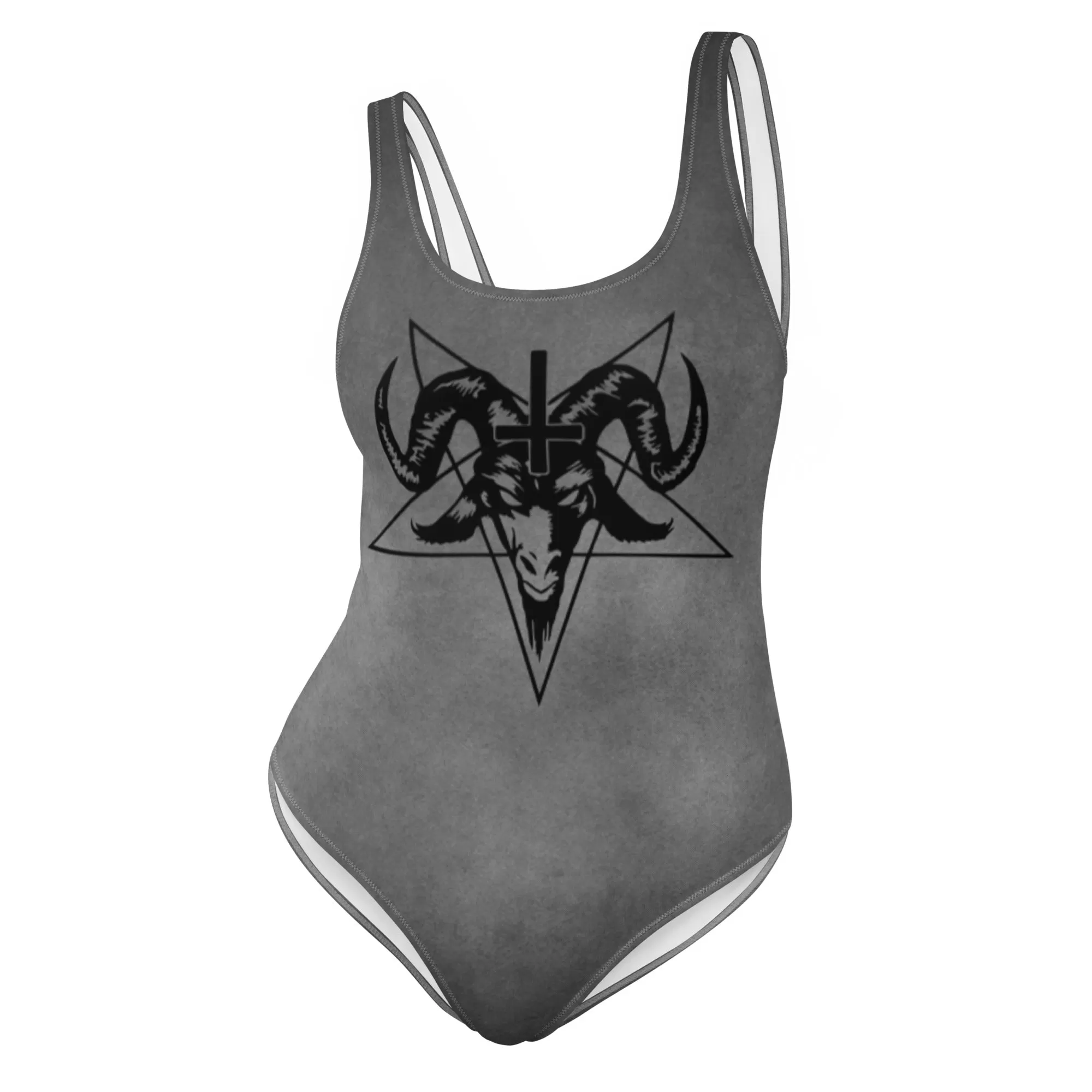 Gray One Piece Swimsuit / Baphomet Clothing / Plus Size Goth Swimsuit / Goth Swimwear For Women