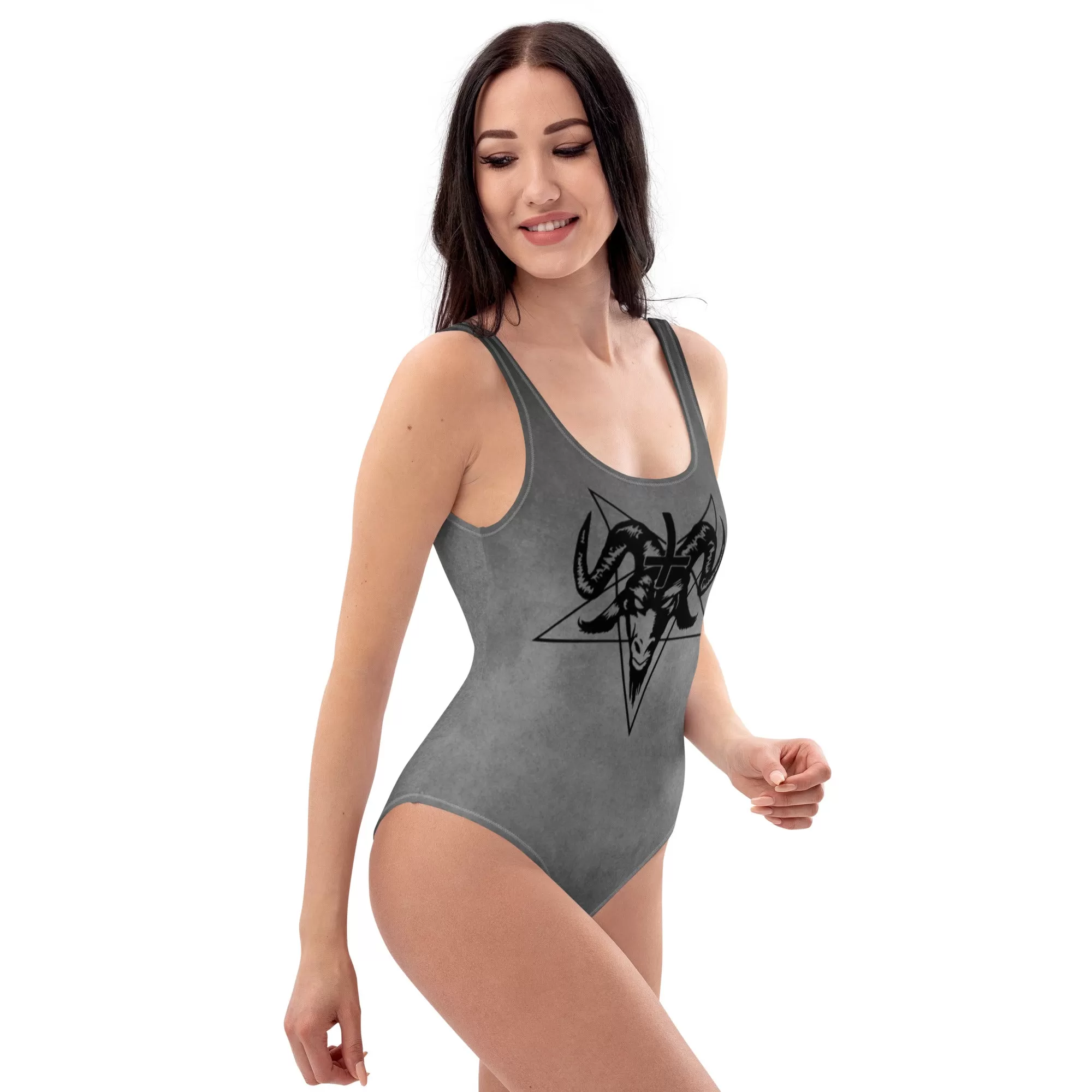 Gray One Piece Swimsuit / Baphomet Clothing / Plus Size Goth Swimsuit / Goth Swimwear For Women