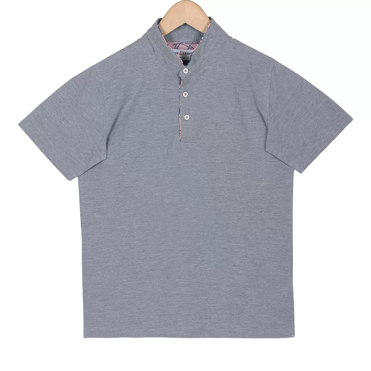 Grey Mandarin Collar Cotton T-shirt